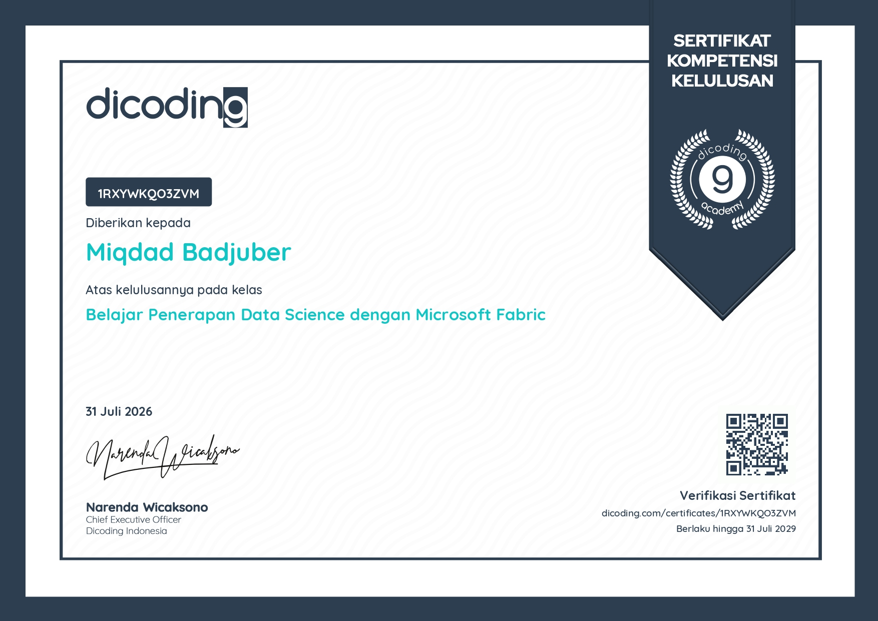 Certificate Data Science